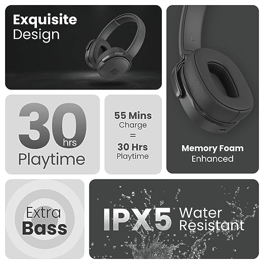 Portronics Muffs A Bluetooth 5.0 Wireless Headphone Over The Ear Headset with Handsfree Calling, Comfortable Design, 3.5mm Aux-in, Long Playtime, Powerful Bass(Black) Portronics Muffs A Bluetooth 5.0 Wireless Headphone Over The Ear Headset with Handsfree Calling, Comfortable Design, 3.5mm Aux-in, Long Playtime, Powerful Bass(Black)